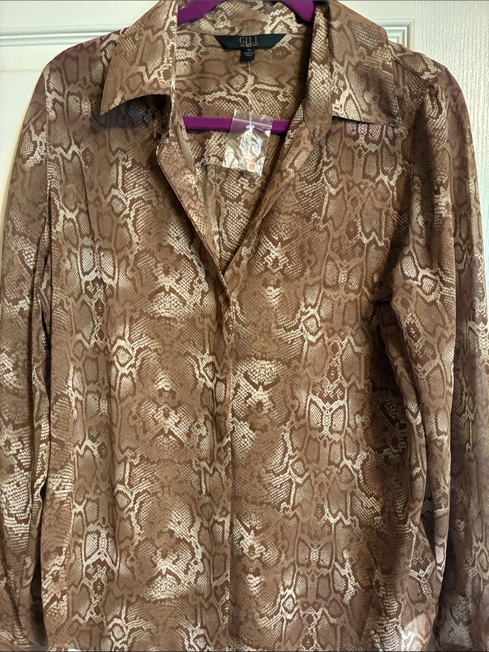 Gilli Brown and Cream Snake-Print Button Front Jacket